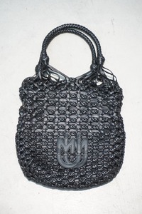 新品 正規 MIUMIU ミュウミュウ MACRAME BAG マクラメ レザー トート ハンド バッグ バケット 編み込み 黒 5BC066 RETE 本物516O▲