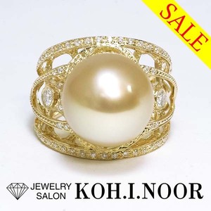 《SALE》南洋パール 14.4mm ダイヤモンド 0.61ct 18金イエローゴールド K18YG リング 14号 真珠 パール シロチョウ