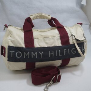 USED品・保管品 TOMMY HILFIGER トミーヒルフィガー 2way ボストンバッグ ショルダーバッグ ハンドバッグ キャンバス アイボリー系他