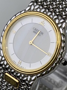 【1円出品】K2731 SEIKO セイコー クレドール 5A70-0670 SS 18KT QZ クオーツ 白文字盤 レディース 純正ベルト 時計 腕時計 現状不動品