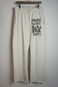 美品 Bowwow バウワウ POWER TO THE PEOPLE SWEAT PANTS グラフィック ヴィンテージ加工 スウェット イージー パンツ 灰 XL 本物 402N▲