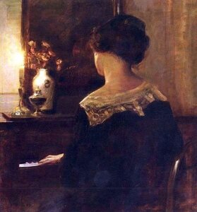 模写油絵 Carl Vilhelm Holsoe_ピアノを奏でる女　MA1868