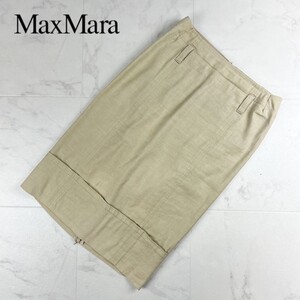 S Max Mara エスマックスマーラ リネンコットン ペンシルタイトスカート ミディアム丈 裏地なし レディース ベージュ サイズL*JC238