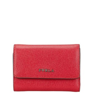 フルラ バビロン サフィアーノ 三つ折り財布 コンパクトウォレット レッド レザー レディース Furla 【中古】