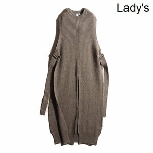 M3808P ▼HYKE ハイク▼　11203 RIBED WOOL SLEEVELESS SWEATER DRESS TOP BROWN 1 ウールカシミヤ ノースリーブ ロングニット 秋冬 rb mks