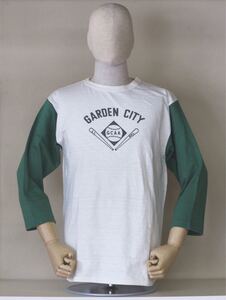 WAREHOUSE ウエアハウス サイズS クリーム×L.グリーン Lot.4800 7分袖ベースボールTシャツ GARDEN CITY