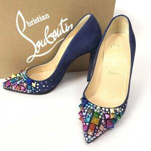 ★ j250 Christian Louboutin クリスチャン ルブタン スエード レザー パンプス スタッズ ラインストーン 35 イタリア製 正規品 レディース