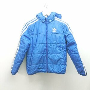 ◇ adidas アディダス フーディー フルジップ キッズ サイドライン 長袖 中綿ジャケット サイズ140 ブルー メンズ E