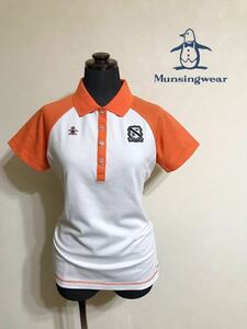 【美品】 Munsing wear R.line golf マンシングウェア ゴルフ ウェア レディース ドライ 鹿の子 ポロシャツ トップス サイズM 半袖 橙 白