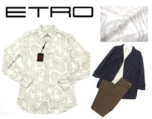 8万新品◆40=M～L◆エトロ◆ペイズリーモチーフコットンシャツ ベージュ【ETRO】1円