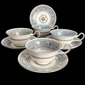 黒壺 ★美品★ WEDGWOOD ウェッジウッド フロレンティーンターコイズ カップ&ソーサー ピオニー 4客セット ティーカップ Florentine