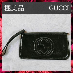 【極美品】送料無料 GUCCI グッチ ポーチ マルチケース 長財布 小銭入れ 295840 ソーホー インターロッキングG レザー ブラック 黒