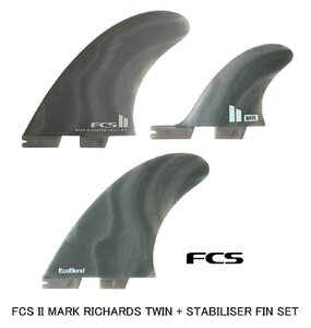 送料無料▲FCS II MARK RICHARDS TWIN+1 NEO GLASS FIN SET IN SMOKE SWIRL 新品