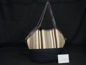 1円 ■極美品■ STELLA McCARTNEY ステラ マッカートニー ラフィア ハンドバッグ トート ショルダー ブラック系×ベージュ系 FH2804