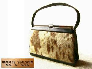 希少 SEALSKIN レザー ハンドバッグ USED アザラシ Canada