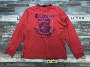 BLUE CROSS ブルークロス キッズ ロゴ刺繍 英字プリント ロンT 長袖Tシャツ 大きいサイズ LL 赤