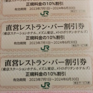 JR東日本 株主優待 東京ステーションホテルなどレストラン10%割引券6枚75円（普通郵便ミニレター送料込み）