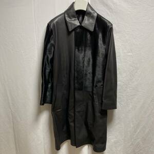 HERMES エルメス　 カーフヘアー　レザーコート　 ブラック　ハラコ leather coat 