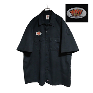 Dickies 半袖ワークシャツ size 2XL オーバーサイズ ブラック 裾タグ ゆうパケットポスト可 胸 ワッペン WOW 古着 洗濯 プレス済 776