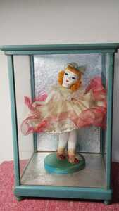 【希少】レアガラスケース付き 昭和30年代 バレリーナ人形 昭和レトロ アンティーク ドール フランス人形 金髪 ブロンズ バレエ ドガ踊り子