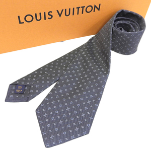 【本物保証】 箱付 新品同様 ルイヴィトン LOUIS VUITTON クラヴァット モノグラム クラシック 8CM M70952 メンズ ネクタイ シルク 紺