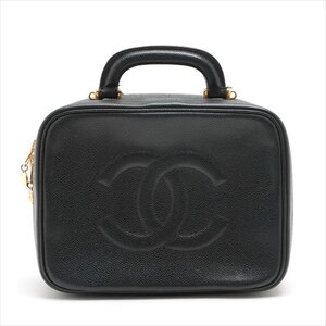 【中古】 CHANEL シャネル ココマーク キャビアスキン バニティバッグ ブラック ゴールド金具