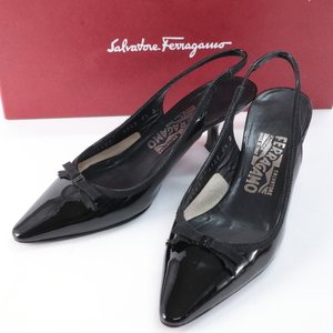 Salvatore Ferragamo サルヴァトーレフェラガモ バックストラップ パンプス (4 1/2D)エナメル 黒 ブラック