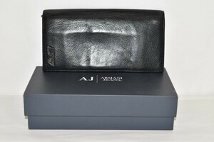 ARMANI JEANS アルマーニジーンズ 2つ折り 長財布 ブラック 黒 レザー 箱付き