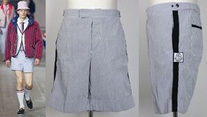 16ss Moncler Gamme Bleu PANTALONE size 2 モンクレール ガムブルー シアサッカー ロゴ ワッペン ストライプ ショーツ パンツ b8968