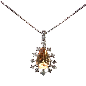  インペリアルトパーズ 1.67ct ダイヤモンド ネックレス ペンダントトップ プラチナ 45cm 5g