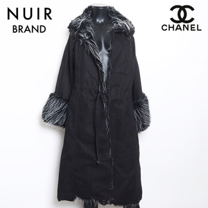 シャネル CHANEL コート 02A ファー デニム調 Size:38 2002年 ブラック