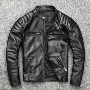 送料無料　レザージャケット 上品　本革 カウハイド ライダース ジャケット メンズファッション バイクジャケット 牛革　 革ジャン S～6XL