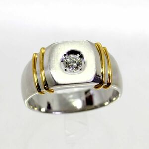 ◎中古美品◎プラチナ，１８金　ダイヤ　0.228ct　メンズリング　23号