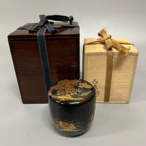 荒井正春 棗 蒔絵 花模様 黒塗 漆 共箱 茶器 茶道具　111806w/T19（60）