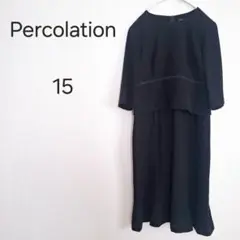 567＊大きいサイズ Percolation ブラック ひざ丈ワンピース 半袖