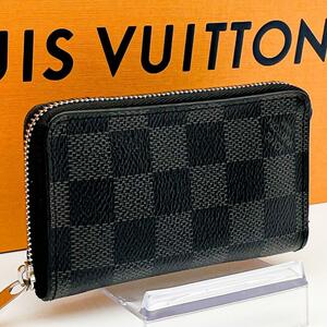 【極美品】ルイヴィトン LOUIS VUITTON ダミエグラフィット ジッピーコインパース 小銭入れ ブラック ラウンドファスナー コインケース 黒