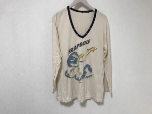 本物フラボアFRAPBOISコットンプリントVネック長袖Tシャツクリーム旅行トラベルビジネスメンズ日本製1S