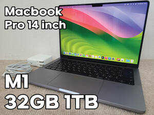 【美品】Apple MacBook Pro 14(2021, A2442) M1 PRO / RAM 32GB / SSD 1TB / スペースグレー / 充放電回数 : 32 [MC050]