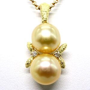 1円〜!!良品!!TASAKI(田崎真珠)《K18 ゴールデンパール/天然ダイヤモンドペンダント》F 約7.7g 約41.5cm 約8.9-9.1mm珠 pearl EF2/EF5 E398