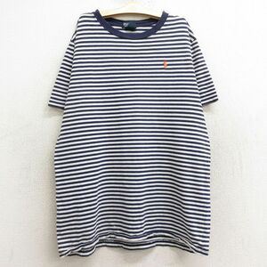 古着 ラルフローレン 半袖 ブランド Tシャツ キッズ ボーイズ 子供服 90s ワンポイントロゴ コットン クルーネック 紺他 ネイビー ボーダー