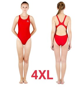 4XL SWIMHXBY レディース 競泳水着 　ハイレグ　ウロコ柄 レッド