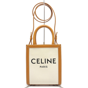 セリーヌ CELINE ミニバーティカルカバ 2WAYミニショルダーバッグ キャンバス×レザー ブラウン系