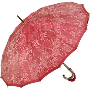 傘 レディース 長傘 前原光榮商店 16本骨 雨傘 かすり柄 ジャガード織 レッド