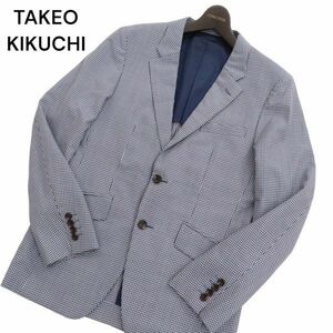 TAKEO KIKUCHI タケオキクチ 通年 イタリア カノニコ生地★ SUPER120’s チェック テーラード ジャケット Sz.2　メンズ 紺　C4T01446_2#O