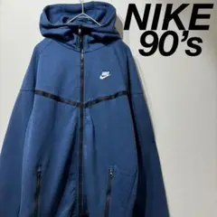 【希少】NIKE ロゴプリントパーカー ダブルジップパーカー ネイビー 紺 L