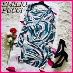 【良品】EMILIO PUCCI プッチ柄 膝丈ワンピース 長袖 総柄