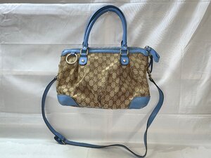 1円～ GUCCI グッチ GGキャンバス スーキー バッグ ハンドバッグ トートバッグ 水色系【ジャンク・現状品】[840-0123-2E10]