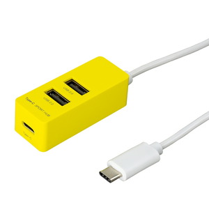 （まとめ買い）ナカバヤシ コンパクトな縦挿し Type-C USB2.0 3ポートハブ イエロー UH-C2463Y〔3個セット〕