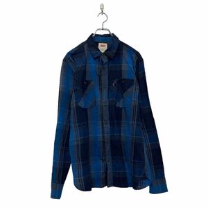 Levi’s 長袖 チェック シャツ リーバイス M ブルー ポケット 古着卸 アメリカ仕入 a607-6097