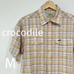 crocodile チェック　半袖シャツ　M ベージュ　イエロー